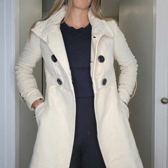 Womens Vintage Mango Double Breasted Long Coat, Cream - Picture 9 of 16